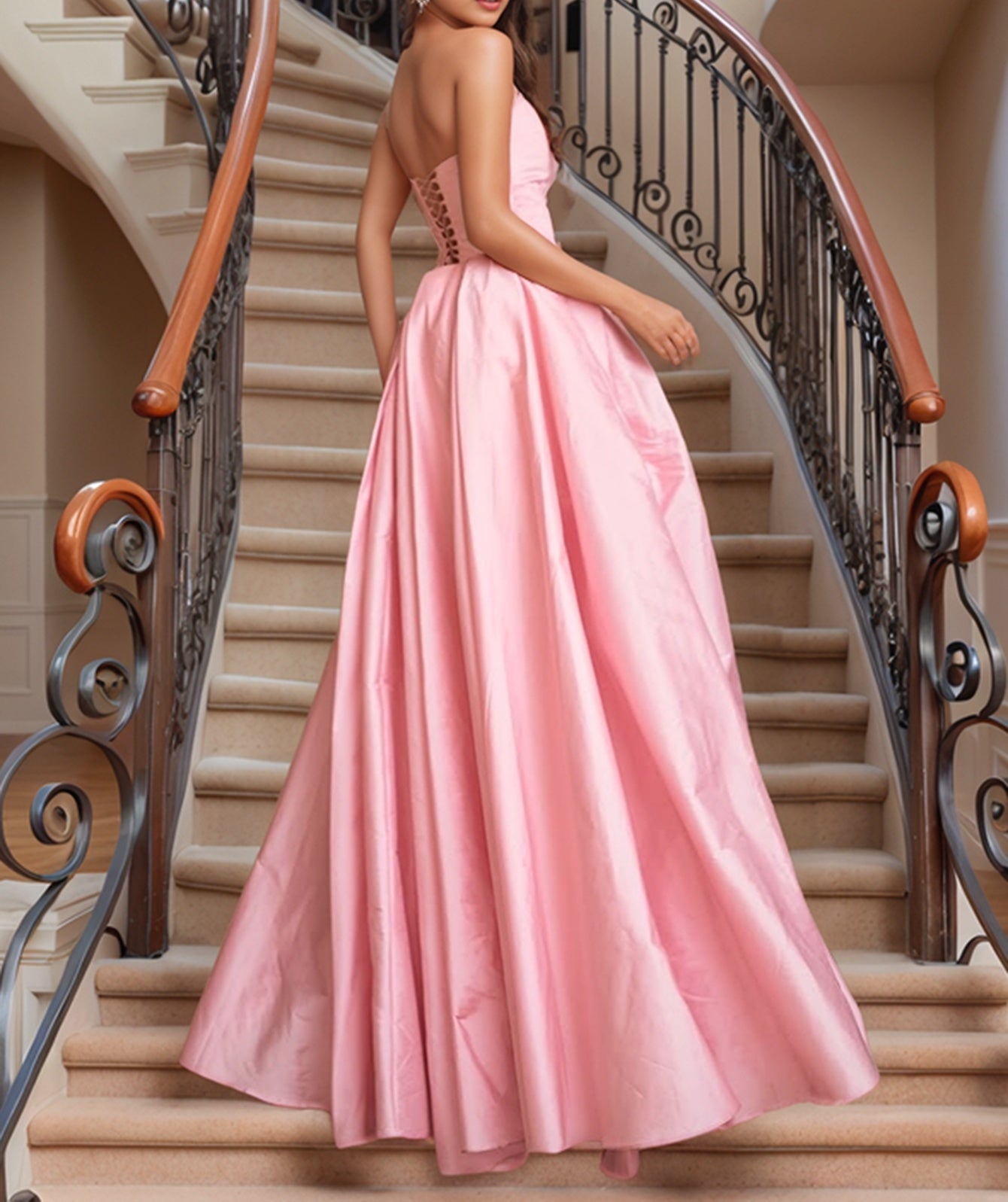 Hand Made Flower Pleated Ball Gown Prom Dress - Blush Pink