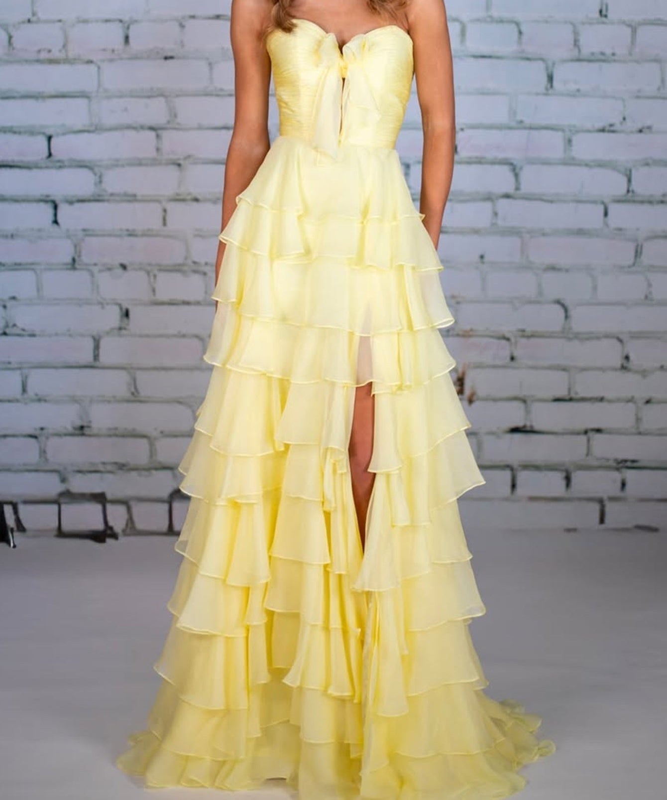 Sweetheart Ruffle Tiered Ball Gown Prom Dress - Yellow
