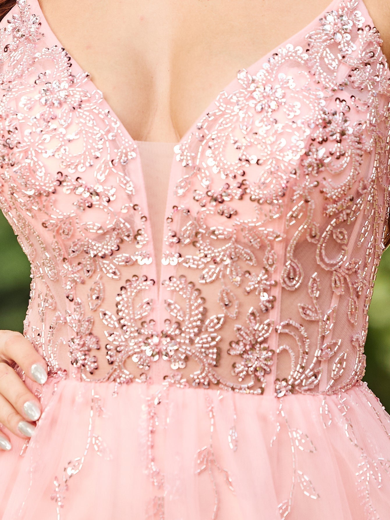 Hand Beading Boned Ball Gown Prom Dress - Pink