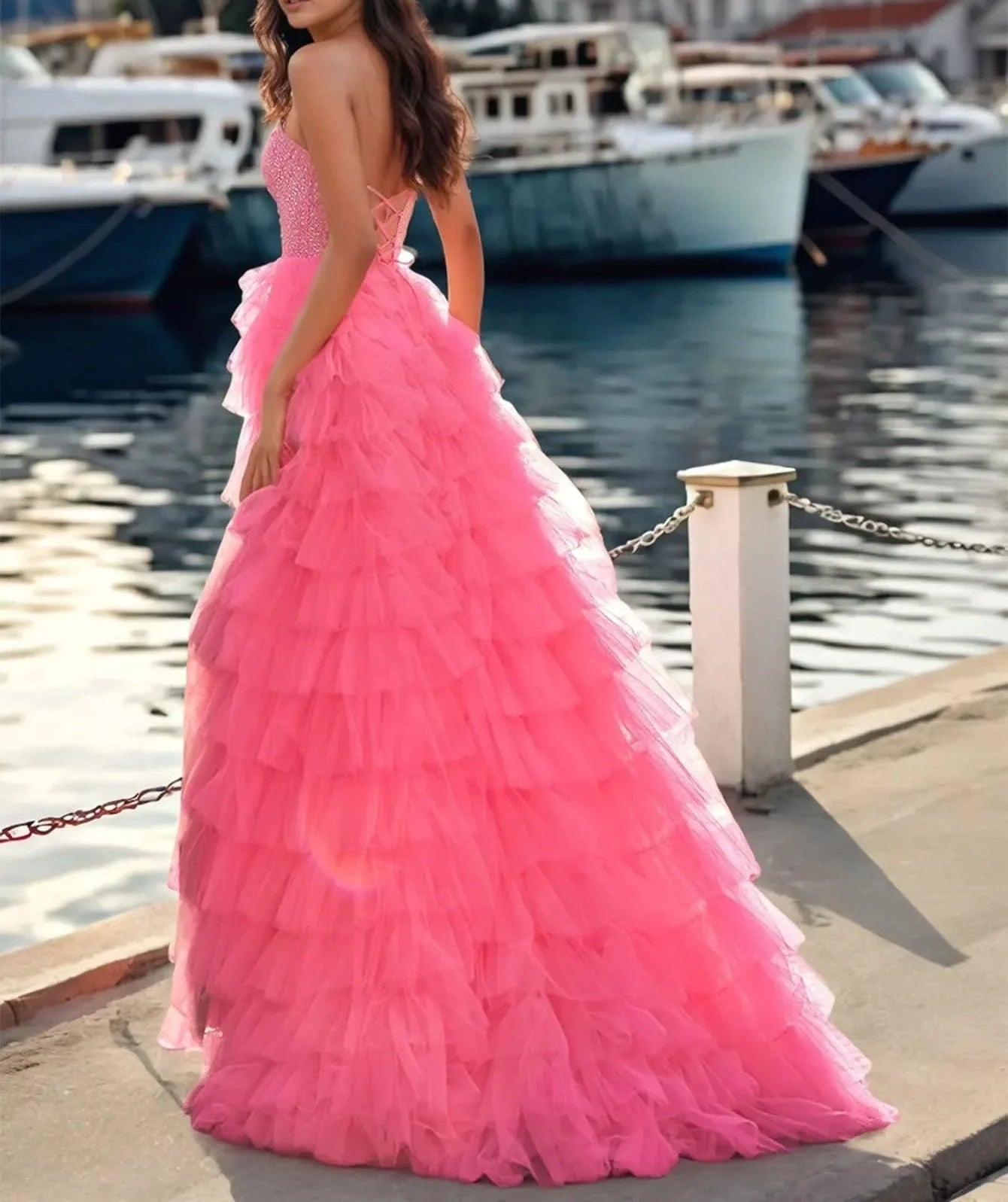 Spaghetti Straps Sequin Sheer Bodice Ball Gown Prom Dress - Dusty Rose