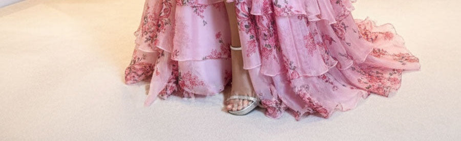 A-Line Strapless Sweetheart Print Tiered Tulle Long Prom Dress with Slit