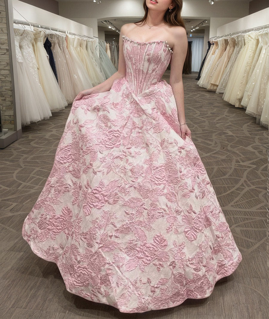 Prom Dresses 3D Floral Strapless Evening Party Dresses with Bead