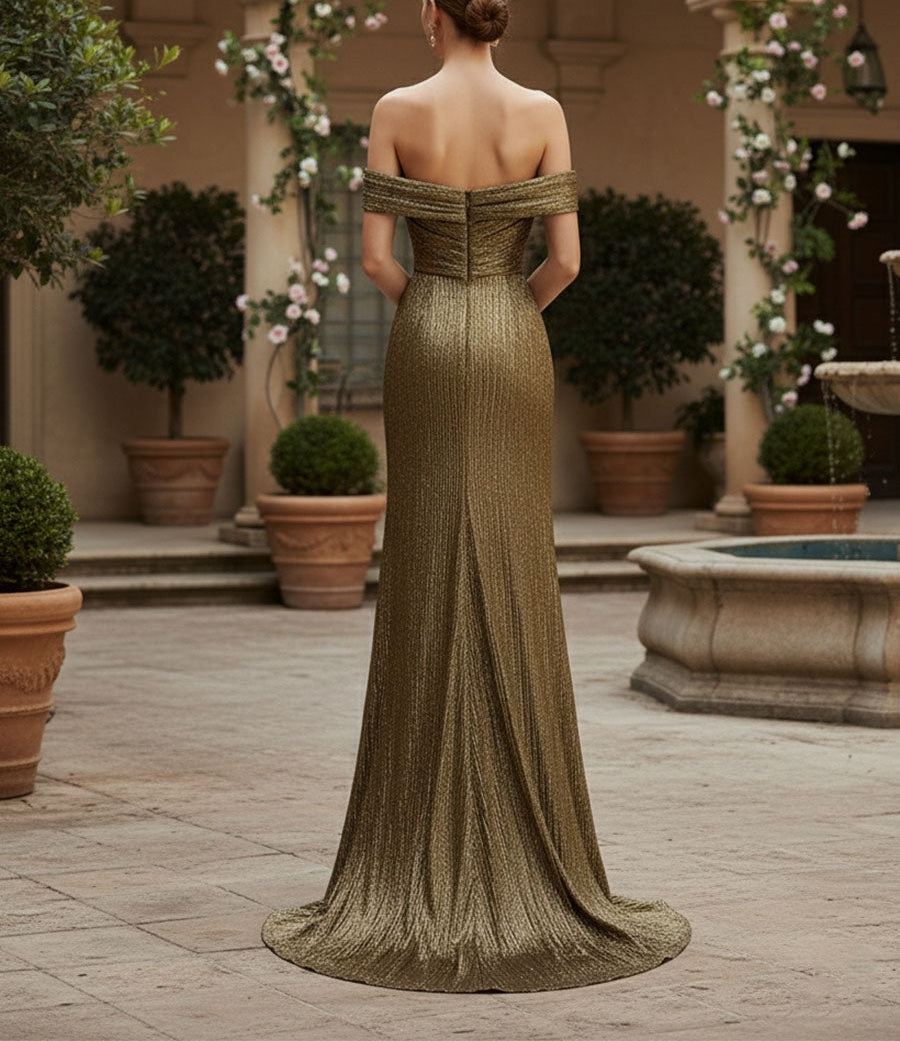 Sparkly Mermaid One Shoulder Pleated Formal Dress with Slit