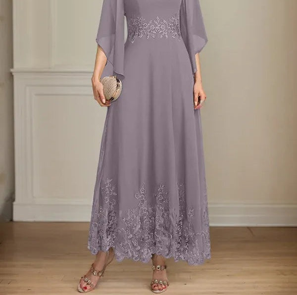 A-line Scoop Illusion Ankle-Length Lace Chiffon Mother of the Bride Dress With Sequins