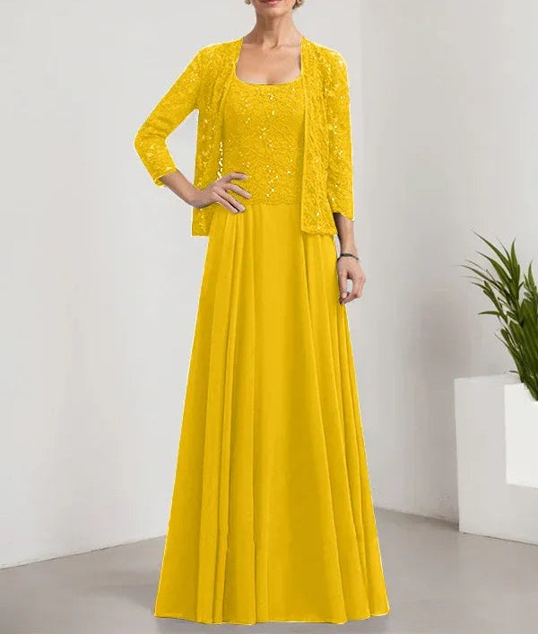 A-line Square Floor-Length Lace Chiffon Mother of the Bride Dress With Sequins