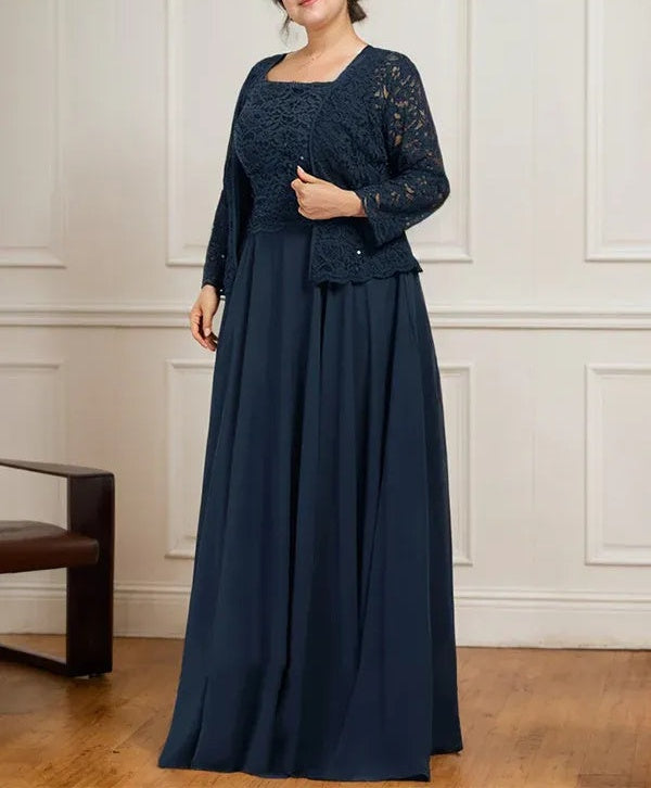 A-line Square Floor-Length Lace Chiffon Mother of the Bride Dress With Sequins
