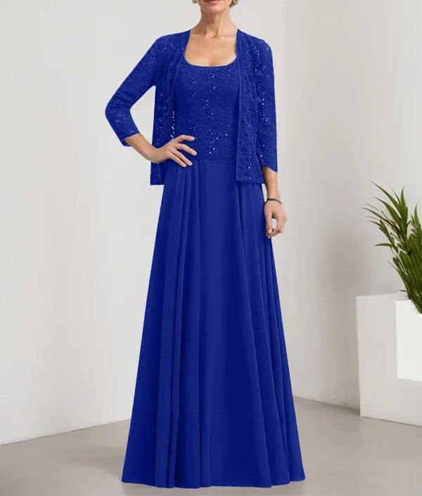 A-line Square Floor-Length Lace Chiffon Mother of the Bride Dress With Sequins