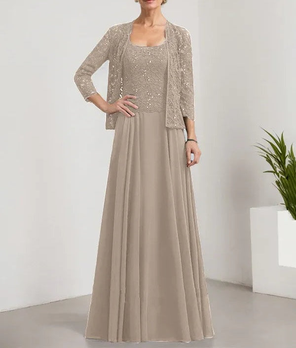 A-line Square Floor-Length Lace Chiffon Mother of the Bride Dress With Sequins