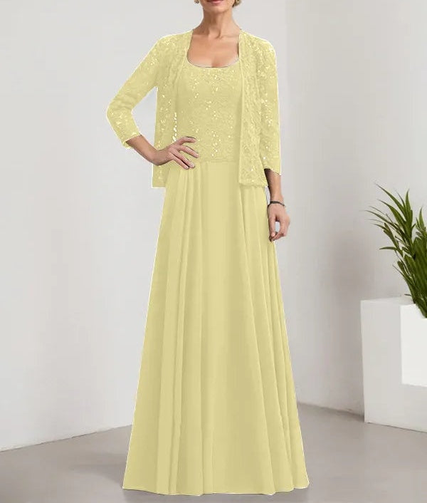 A-line Square Floor-Length Lace Chiffon Mother of the Bride Dress With Sequins