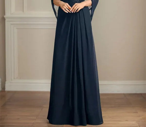 A-Line/Princess Scoop Floor-Length Mother of the Bride Dresses with Pleated & Sequins