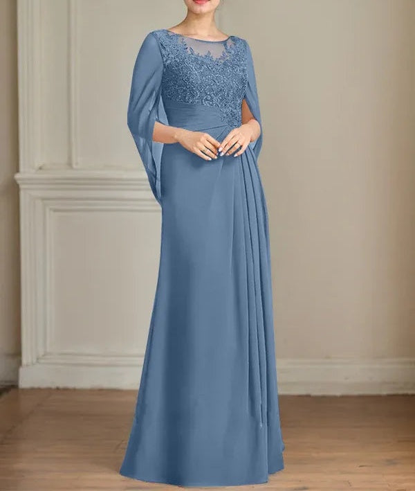 A-Line/Princess Scoop Floor-Length Mother of the Bride Dresses with Pleated & Sequins