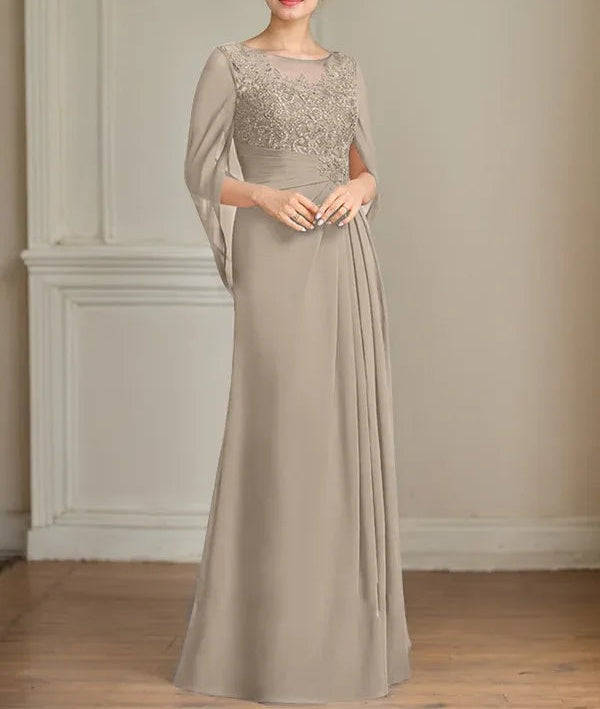 A-Line/Princess Scoop Floor-Length Mother of the Bride Dresses with Pleated & Sequins
