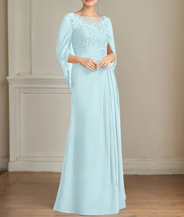 A-Line/Princess Scoop Floor-Length Mother of the Bride Dresses with Pleated & Sequins