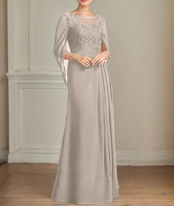 A-Line/Princess Scoop Floor-Length Mother of the Bride Dresses with Pleated & Sequins