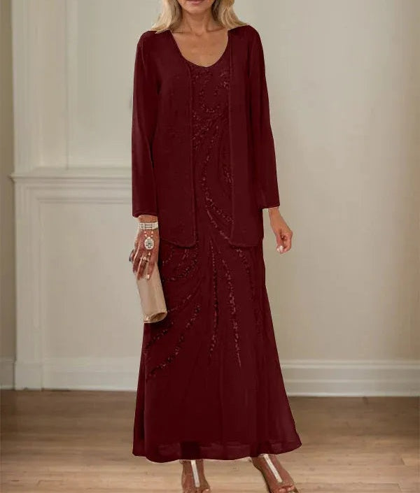 Sheath/Column V-Neck Ankle-Length Mother of the Bride Dresses with Jacket & Sequins