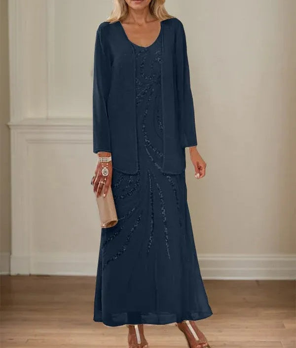 Sheath/Column V-Neck Ankle-Length Mother of the Bride Dresses with Jacket & Sequins