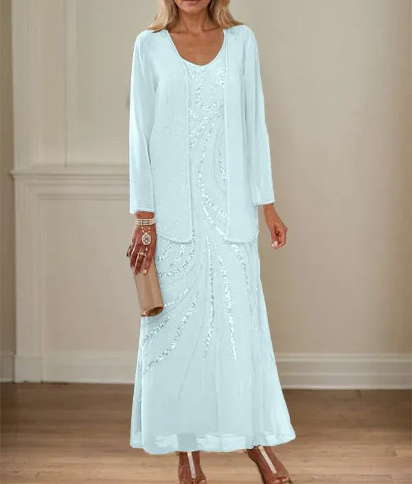 Sheath/Column V-Neck Ankle-Length Mother of the Bride Dresses with Jacket & Sequins