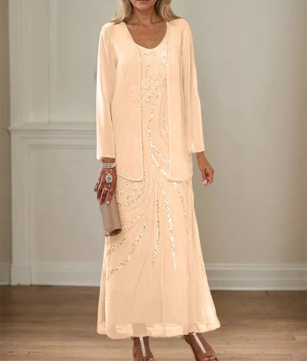 Sheath/Column V-Neck Ankle-Length Mother of the Bride Dresses with Jacket & Sequins
