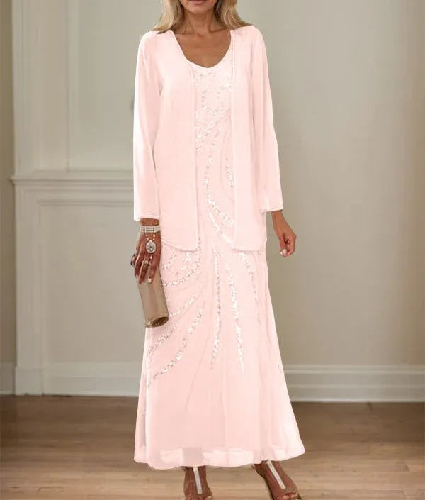 Sheath/Column V-Neck Ankle-Length Mother of the Bride Dresses with Jacket & Sequins