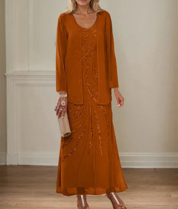 Sheath/Column V-Neck Ankle-Length Mother of the Bride Dresses with Jacket & Sequins
