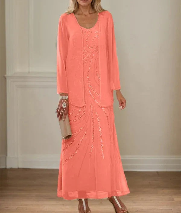 Sheath/Column V-Neck Ankle-Length Mother of the Bride Dresses with Jacket & Sequins