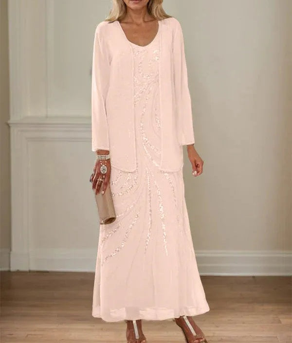 Sheath/Column V-Neck Ankle-Length Mother of the Bride Dresses with Jacket & Sequins