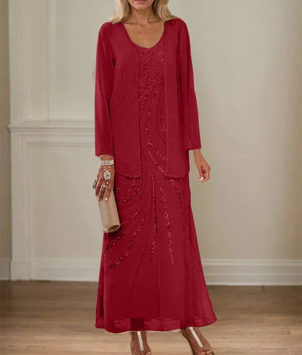 Sheath/Column V-Neck Ankle-Length Mother of the Bride Dresses with Jacket & Sequins