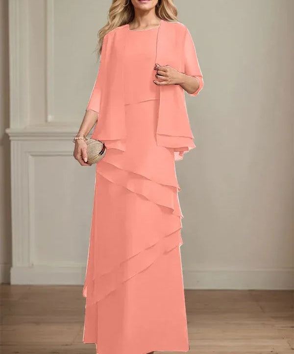 Sheath Scoop Floor-Length Chiffon Mother of the Bride Dress