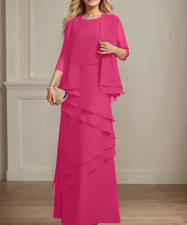 Sheath Scoop Floor-Length Chiffon Mother of the Bride Dress