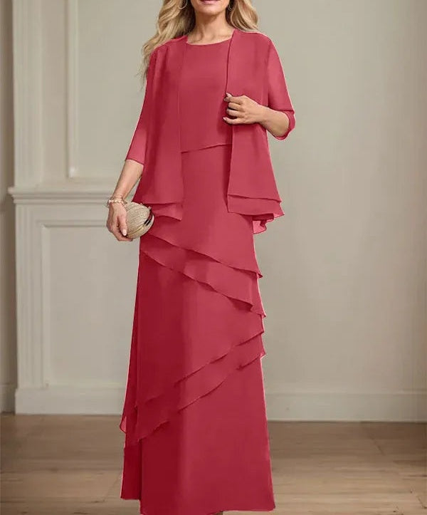 Sheath Scoop Floor-Length Chiffon Mother of the Bride Dress