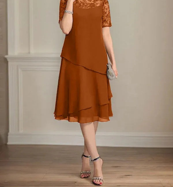 A-line Scoop Illusion Knee-Length Lace Chiffon Mother of the Bride Dress With Sequins