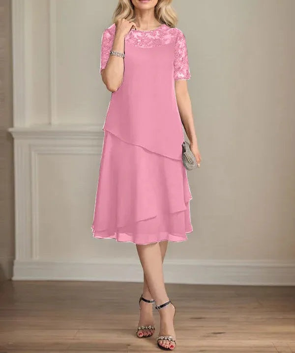 A-line Scoop Illusion Knee-Length Lace Chiffon Mother of the Bride Dress With Sequins