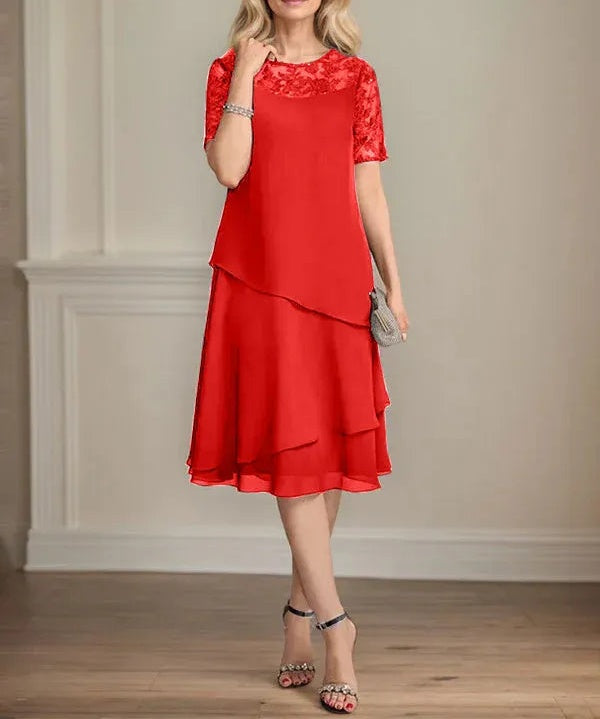 A-line Scoop Illusion Knee-Length Lace Chiffon Mother of the Bride Dress With Sequins