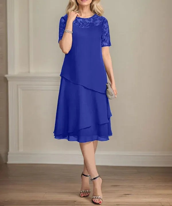 A-line Scoop Illusion Knee-Length Lace Chiffon Mother of the Bride Dress With Sequins