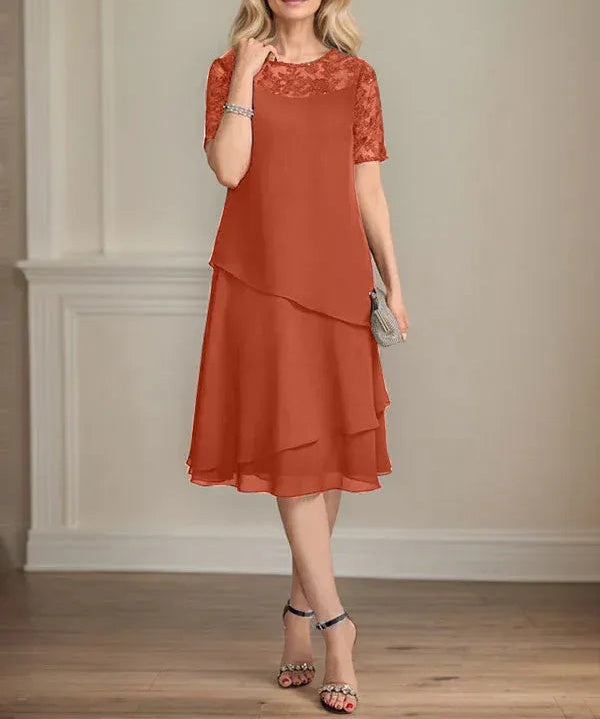A-line Scoop Illusion Knee-Length Lace Chiffon Mother of the Bride Dress With Sequins