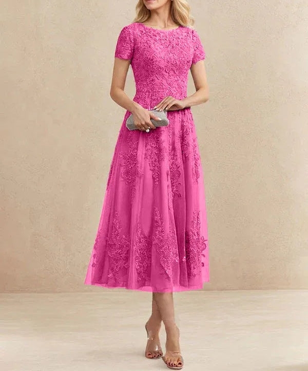 A-line Scoop Tea-Length Tulle Lace Mother of the Bride Dress