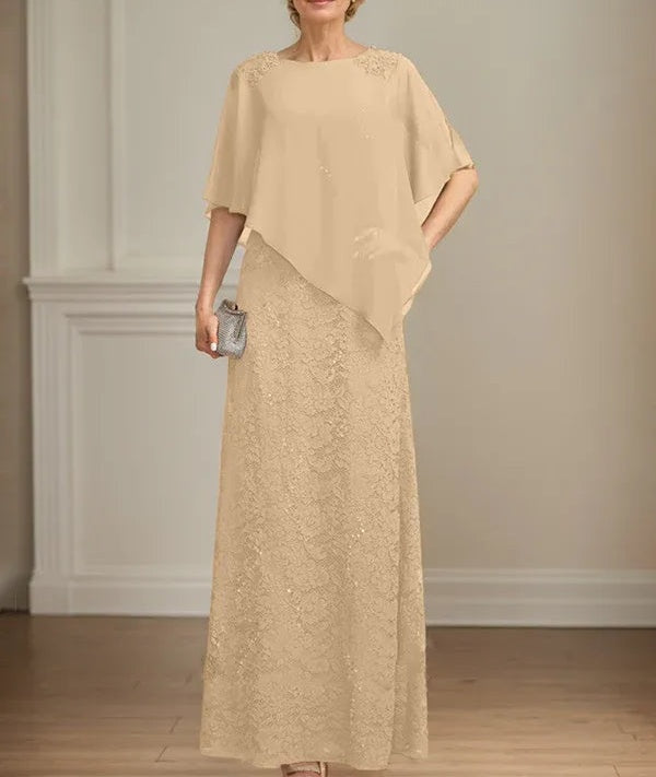 Sheath/Column Scoop Floor-Length Chiffon Lace Mother of the Bride Dress With Sequins Beading