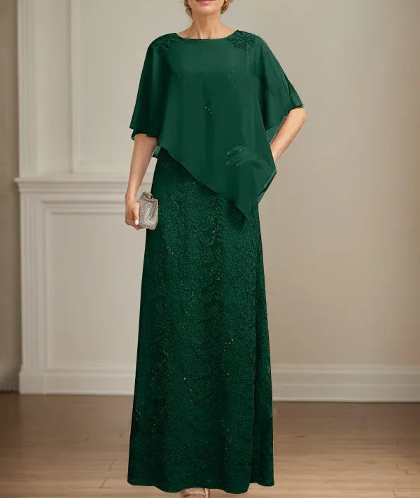 Sheath/Column Scoop Floor-Length Chiffon Lace Mother of the Bride Dress With Sequins Beading