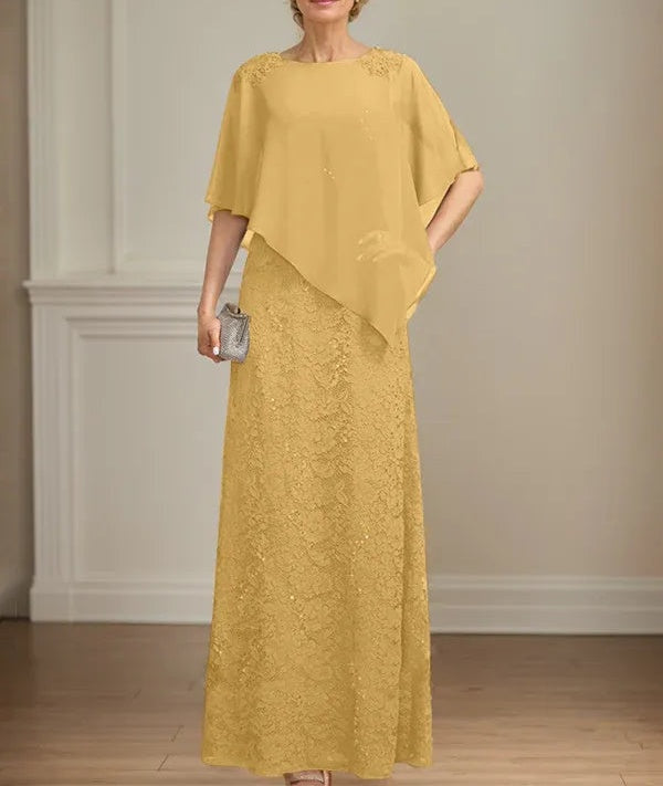Sheath/Column Scoop Floor-Length Chiffon Lace Mother of the Bride Dress With Sequins Beading