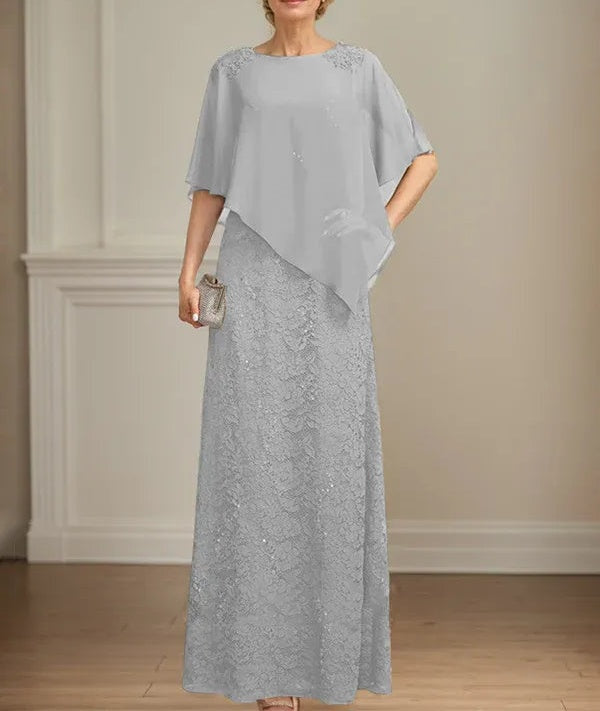 Sheath/Column Scoop Floor-Length Chiffon Lace Mother of the Bride Dress With Sequins Beading