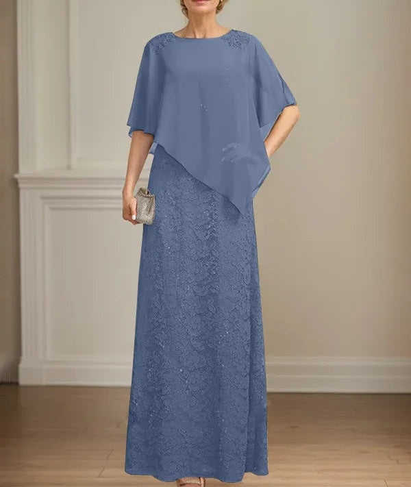 Sheath/Column Scoop Floor-Length Chiffon Lace Mother of the Bride Dress With Sequins Beading