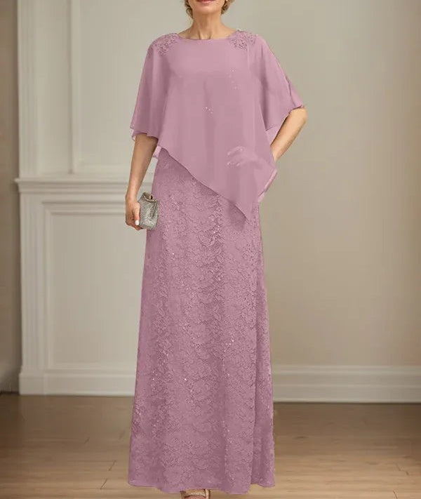 Sheath/Column Scoop Floor-Length Chiffon Lace Mother of the Bride Dress With Sequins Beading