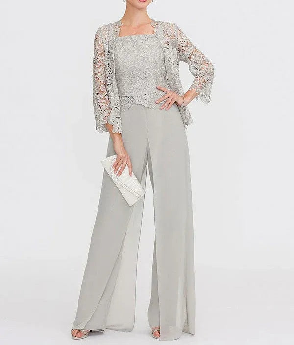3 Piece Chiffon Square Neck Mother of the Bride Pantsuits with Jacket