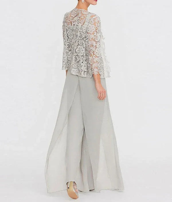 3 Piece Chiffon Square Neck Mother of the Bride Pantsuits with Jacket