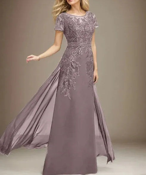Sheath/Column Scoop Illusion Floor-Length Lace Chiffon Mother of the Bride Dress With Sequins