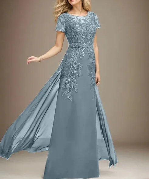 Sheath/Column Scoop Illusion Floor-Length Lace Chiffon Mother of the Bride Dress With Sequins