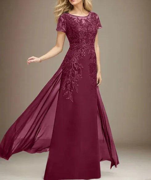 Sheath/Column Scoop Illusion Floor-Length Lace Chiffon Mother of the Bride Dress With Sequins