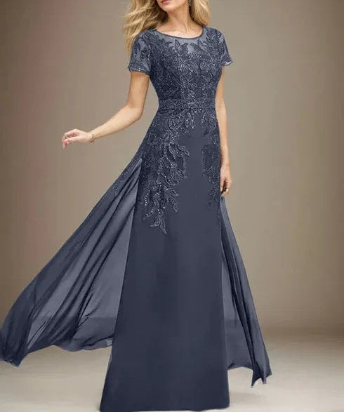 Sheath/Column Scoop Illusion Floor-Length Lace Chiffon Mother of the Bride Dress With Sequins