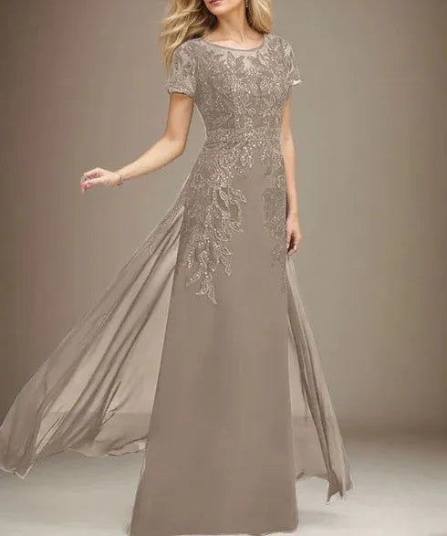 Sheath/Column Scoop Illusion Floor-Length Lace Chiffon Mother of the Bride Dress With Sequins