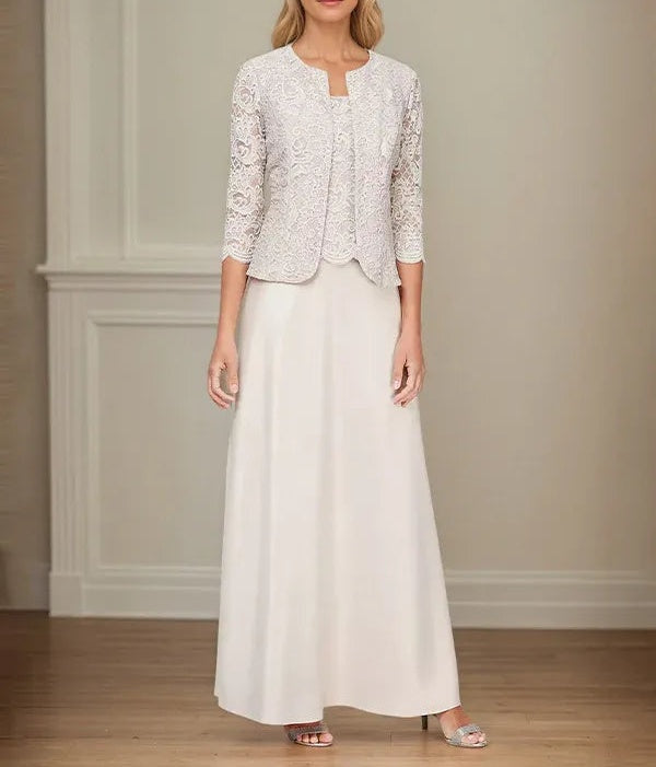 Glitter Lace & Satin Skirt Jacket Dress with Open Jacket